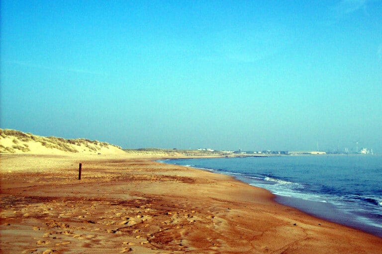 Sunrise over a British coastline, the kind of morning light Northumberland is known for