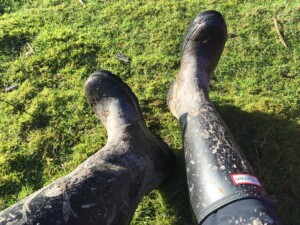 A pair of wellington boots resting outdoors, essential packing for a Northumberland countryside break