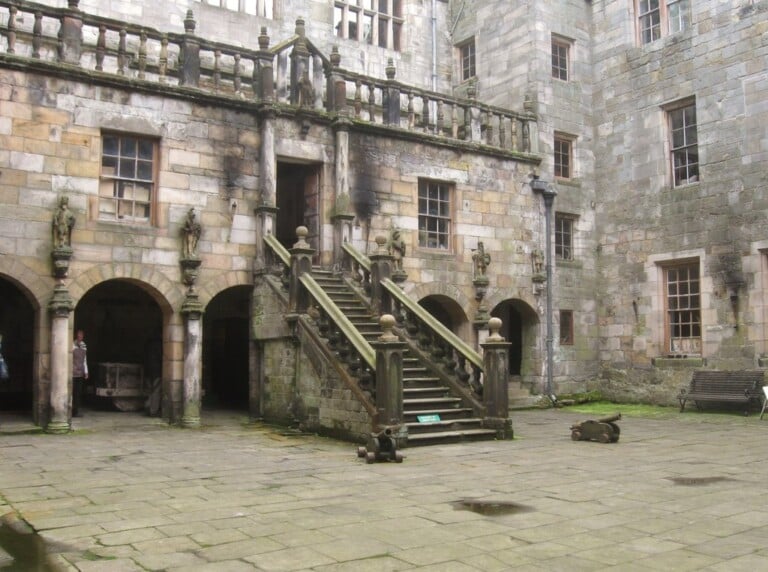 Chillingham Castle exterior in Northumberland, seen from the castle grounds